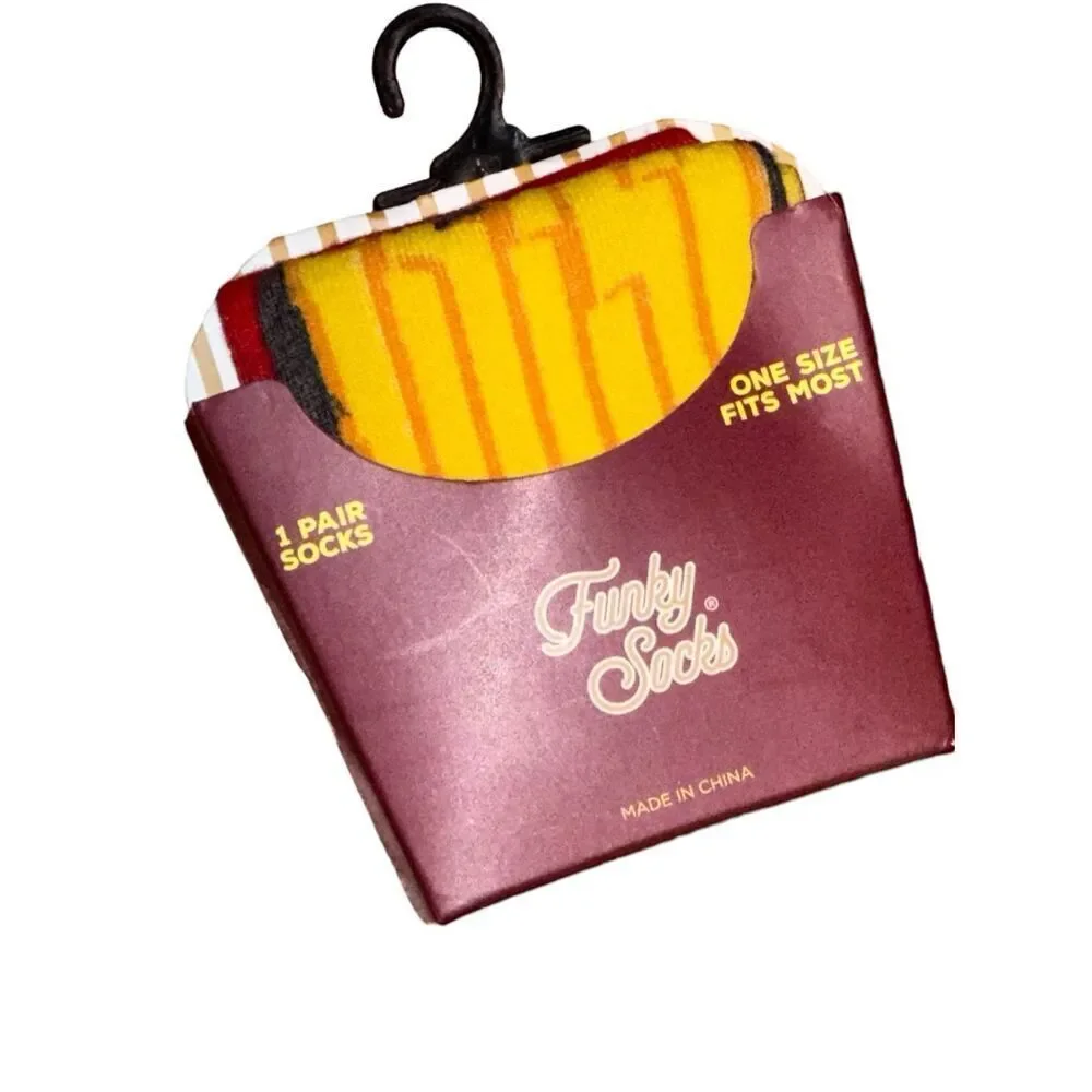 NEW WITH TAGS New Funky Socks- French Fries- One size Pair Novelty Socks- Funny,